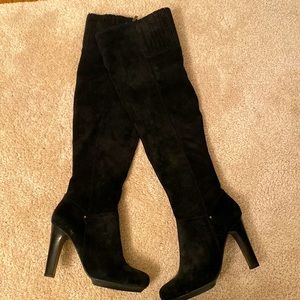 DKNY KNEE TALL SUEDE AND LEATHER BOOTS 8